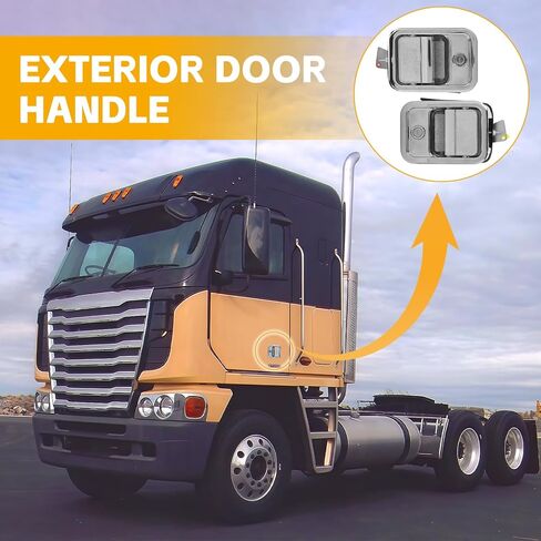 Pair Front Exterior Door Handle Compatible with Freightliner Argo, Century Class, Columbia, Coronado 2003-2014, Left & Right Side Door Handles w/Keys, Replaces 7605201, 7605202 in Saudi Arabia