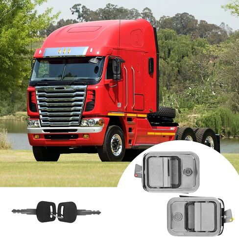 Pair Front Exterior Door Handle Compatible with Freightliner Argo, Century Class, Columbia, Coronado 2003-2014, Left & Right Side Door Handles w/Keys, Replaces 7605201, 7605202 in Kuwait