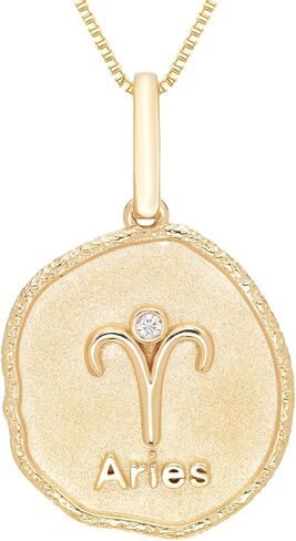 Boston Bay Diamonds Reversible Double Sided Freeform Round Diamond Zodiac Astrology Pendant Necklace in 14K Yellow Gold Plated Sterling Silver with 18 Inch Box Chain in Saudi Arabia