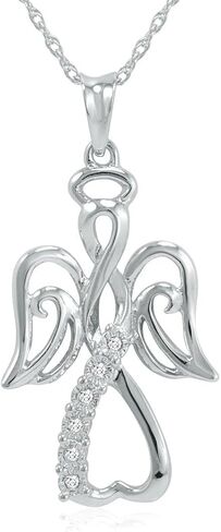 أماندا روز كوليكشن قلادة مجنحة من الألماس على شكل قلب مفتوح من الفضة الإسترليني على سلسلة من الفضة الإسترليني مقاس 18 بوصة | قلادات ألماس حقيقية للنساء in Kuwait