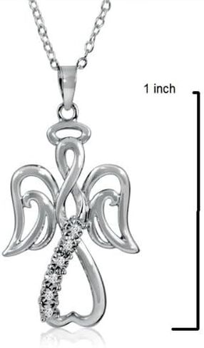 أماندا روز كوليكشن قلادة مجنحة من الألماس على شكل قلب مفتوح من الفضة الإسترليني على سلسلة من الفضة الإسترليني مقاس 18 بوصة | قلادات ألماس حقيقية للنساء in Kuwait