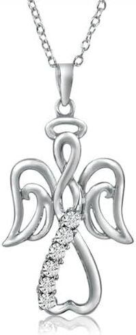 أماندا روز كوليكشن قلادة مجنحة من الألماس على شكل قلب مفتوح من الفضة الإسترليني على سلسلة من الفضة الإسترليني مقاس 18 بوصة | قلادات ألماس حقيقية للنساء in Kuwait