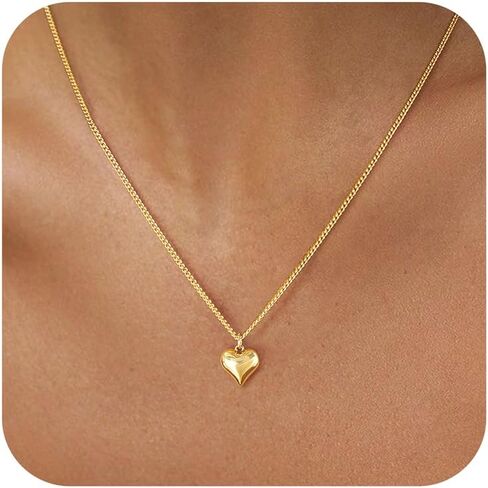 Heart Necklaces for Women Trendy,Dainty 14k Gold Plated Heart Pendant Necklace Simple Gold Cuban Satellite Necklace Chains Small Cute Love Charms Necklaces for Women Minimalist Jewelry Birthday Gifts in Saudi Arabia