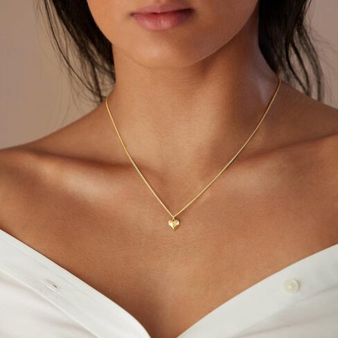 Heart Necklaces for Women Trendy,Dainty 14k Gold Plated Heart Pendant Necklace Simple Gold Cuban Satellite Necklace Chains Small Cute Love Charms Necklaces for Women Minimalist Jewelry Birthday Gifts in Saudi Arabia