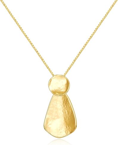 YUJIE Hammered Geometric Necklace Gold Plated Round & Teardrop Pendant Adjustable Chain Chic Elegant Jewelry in Saudi Arabia