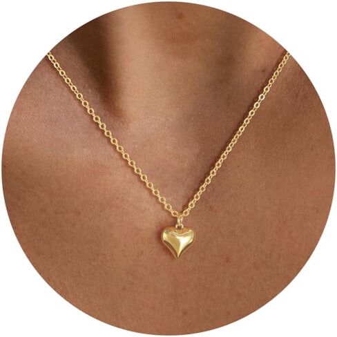 Heart Necklaces for Women Trendy,Dainty 14k Gold Plated Heart Pendant Necklace Simple Gold Cuban Satellite Necklace Chains Small Cute Love Charms Necklaces for Women Minimalist Jewelry Birthday Gifts in Saudi Arabia