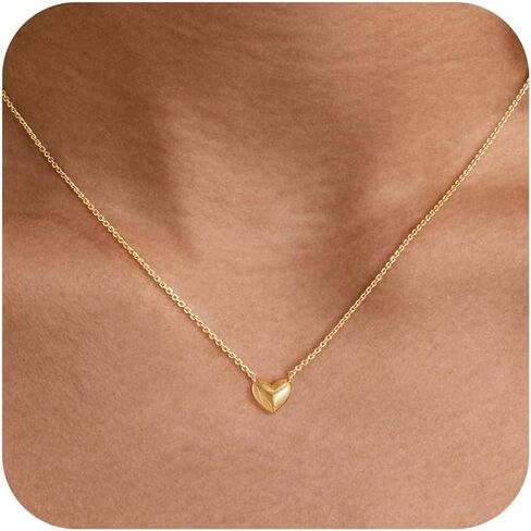 Heart Necklaces for Women Trendy,Dainty 14k Gold Plated Heart Pendant Necklace Simple Gold Cuban Satellite Necklace Chains Small Cute Love Charms Necklaces for Women Minimalist Jewelry Birthday Gifts in Saudi Arabia