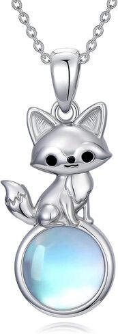925 Sterling Silver Moonstone Fox/Owl/Cat/Dog/Deer Animal Necklace Pendant for Women Mother Wife, Valentine's Day Birthday Gift, with 18+2inch in Kuwait