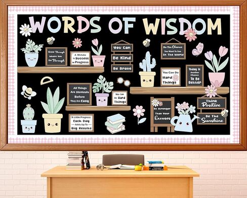 Spring Bookshelf Bulletin Board Set Pastel Motivational Words of Wisdom Classroom Decoration Inspirational Positive Potted Plant Flowers Cutouts for School Office Home Library Chalkboard Wall Decor in Kuwait