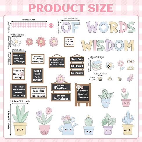 Spring Bookshelf Bulletin Board Set Pastel Motivational Words of Wisdom Classroom Decoration Inspirational Positive Potted Plant Flowers Cutouts for School Office Home Library Chalkboard Wall Decor in Kuwait