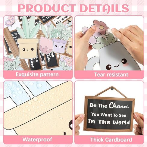 Spring Bookshelf Bulletin Board Set Pastel Motivational Words of Wisdom Classroom Decoration Inspirational Positive Potted Plant Flowers Cutouts for School Office Home Library Chalkboard Wall Decor in Kuwait