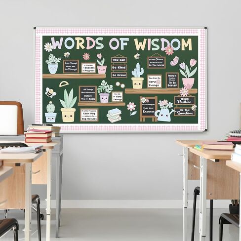 Spring Bookshelf Bulletin Board Set Pastel Motivational Words of Wisdom Classroom Decoration Inspirational Positive Potted Plant Flowers Cutouts for School Office Home Library Chalkboard Wall Decor in Kuwait