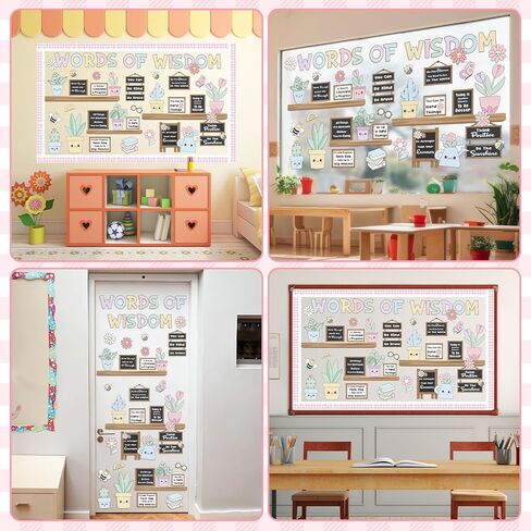 Spring Bookshelf Bulletin Board Set Pastel Motivational Words of Wisdom Classroom Decoration Inspirational Positive Potted Plant Flowers Cutouts for School Office Home Library Chalkboard Wall Decor in Kuwait