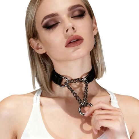 Womens Sexy Adjustable Choker Bdsm Bondaged Sissy Halloween Leather Collar Slip Chain Collars Cosplay Accessories in Kuwait