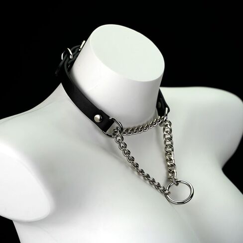 Womens Sexy Adjustable Choker Bdsm Bondaged Sissy Halloween Leather Collar Slip Chain Collars Cosplay Accessories in Kuwait