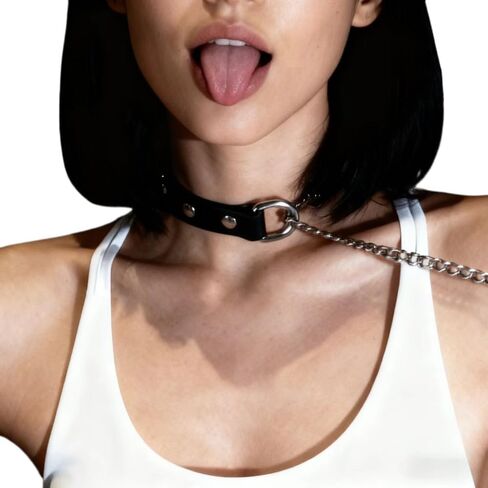 Womens Sexy Adjustable Choker Bdsm Bondaged Sissy Halloween Leather Collar Slip Chain Collars Cosplay Accessories in Kuwait
