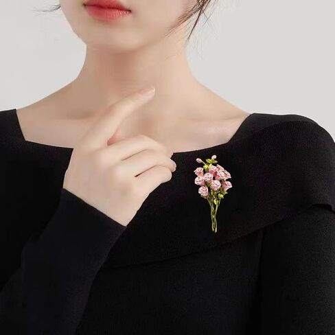 Enamel pink tulip flower Brooches for Women Fashion vintage green leaf plant flower brooch lapel pin elegant clothing accessories Mother's Day wedding Valentine Christmas holiday anniversary jewelry in Kuwait