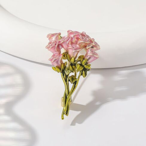 Enamel pink tulip flower Brooches for Women Fashion vintage green leaf plant flower brooch lapel pin elegant clothing accessories Mother's Day wedding Valentine Christmas holiday anniversary jewelry in Kuwait