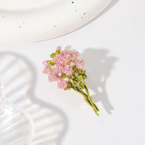 Enamel pink tulip flower Brooches for Women Fashion vintage green leaf plant flower brooch lapel pin elegant clothing accessories Mother's Day wedding Valentine Christmas holiday anniversary jewelry in Kuwait