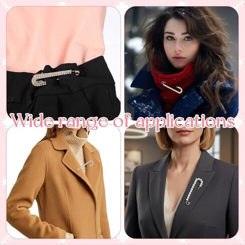 4 Pcs Decorative Safety Pins, Brooche Pins Sweater Shawl Clips Artificial Crystal Pearl Scarf Pins and Clips Elegant Pants Waist Tightener for Dress Skirt Shirt Jeans Costume Decoration in Kuwait