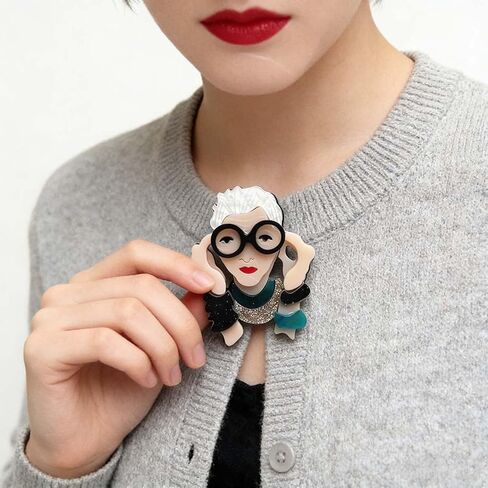 Funny Old Lady Glasses Design Acrylic Brooch,Unique Fashion Pin,Cute and Creative Accessory for Jackets,Bags and Sweaters in Saudi Arabia