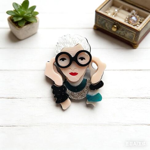 Funny Old Lady Glasses Design Acrylic Brooch,Unique Fashion Pin,Cute and Creative Accessory for Jackets,Bags and Sweaters in Saudi Arabia