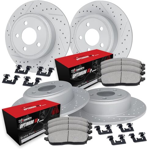 R1 Concepts Front and Rear Brake Kit For 2018-2020 Dodge Durango, 2018-2021 Jeep Grand Cherokee| Drilled Slotted Brake Rotors| Optimum OEP Brake Pads and Rotors Kit in Saudi Arabia