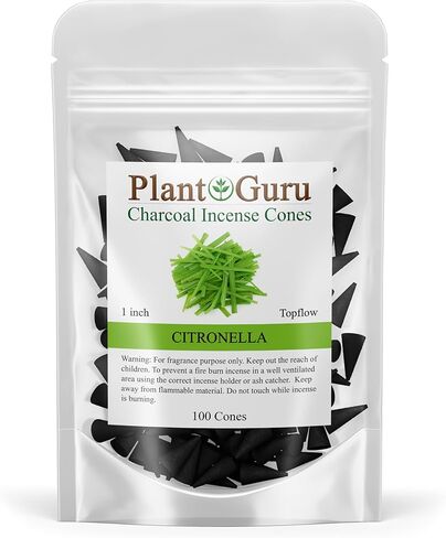 Citronella Charcoal Incense Cones 1" TOPFLOW - 100 Pack - Natural Scented Cones Handmade Hand Dipped in Saudi Arabia