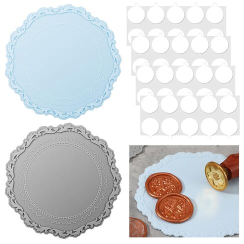 2 PCS Wax Seal Silicone Pad, Silicone Wax Seal Mat for Stamp with 40 Double Sided Adhesive Dots Waxseal Pads Kit for DIY Craft Adhesive Waxing Thank You Cards, Wedding Invitations Wrapping in Kuwait