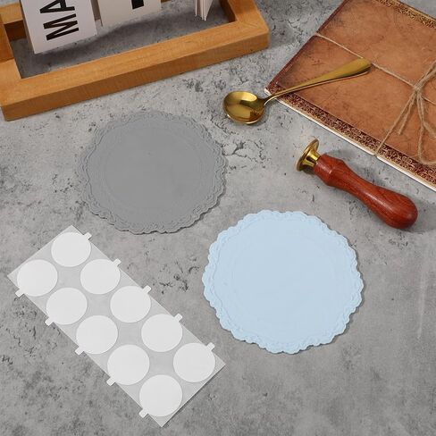 2 PCS Wax Seal Silicone Pad, Silicone Wax Seal Mat for Stamp with 40 Double Sided Adhesive Dots Waxseal Pads Kit for DIY Craft Adhesive Waxing Thank You Cards, Wedding Invitations Wrapping in Kuwait