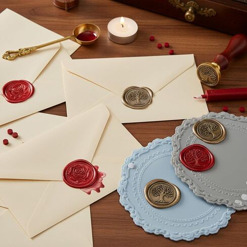 2 PCS Wax Seal Silicone Pad, Silicone Wax Seal Mat for Stamp with 40 Double Sided Adhesive Dots Waxseal Pads Kit for DIY Craft Adhesive Waxing Thank You Cards, Wedding Invitations Wrapping in Kuwait