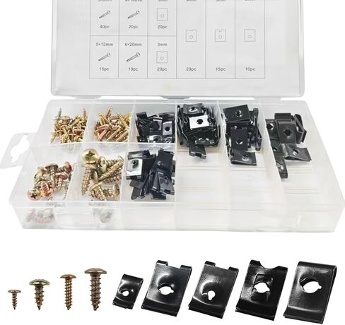 مجموعة متنوعة من 170 قطعة من YoRise لمشبك السيارة والمسمار على شكل حرف U، 9 مشابك للوحة باب السيارة بأحجام مختلفة، واستبدال صامولة على شكل حرف U ومشبك لولبي، وملحقات داخلية للوحة باب السيارة (أسود) in Kuwait