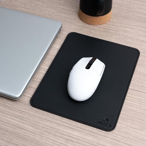 Faux Leather Mouse Pad 7 x 9 INCH – Elegant & Waterproof | Synthetic Leather, Non-Slip Rubber Base, Stitched Edges | Ideal for Laptop, Office, Travel (Black) in Kuwait