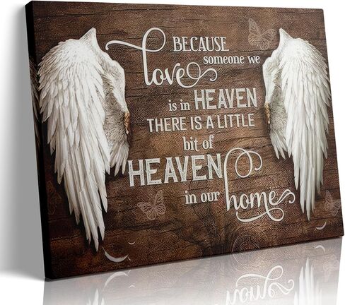 Memorial Angel Wings Wall Art Heavenly Love Home Pictures In Loving Memory Posters Paintings Because Someone We Love is in Heaven Canvas Prints Rustic Christian Memorial Wall Decor(16X12in Canvas) in Saudi Arabia