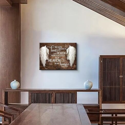 Memorial Angel Wings Wall Art Heavenly Love Home Pictures In Loving Memory Posters Paintings Because Someone We Love is in Heaven Canvas Prints Rustic Christian Memorial Wall Decor(16X12in Canvas) in Saudi Arabia