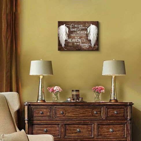 Memorial Angel Wings Wall Art Heavenly Love Home Pictures In Loving Memory Posters Paintings Because Someone We Love is in Heaven Canvas Prints Rustic Christian Memorial Wall Decor(16X12in Canvas) in Saudi Arabia