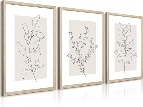 Neutral Botanical Prints Wall Art Decor Plant Minimalist Canvas Pictures Vintage Beige Wall Art Modern Farmhouse Line Poster Boho Abstract Painting Artwork for Bedroom 16x24 Inch Framed Set of 3 in Saudi Arabia