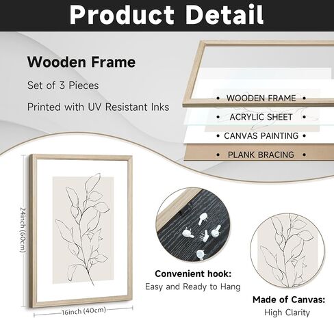 Neutral Botanical Prints Wall Art Decor Plant Minimalist Canvas Pictures Vintage Beige Wall Art Modern Farmhouse Line Poster Boho Abstract Painting Artwork for Bedroom 16x24 Inch Framed Set of 3 in Saudi Arabia