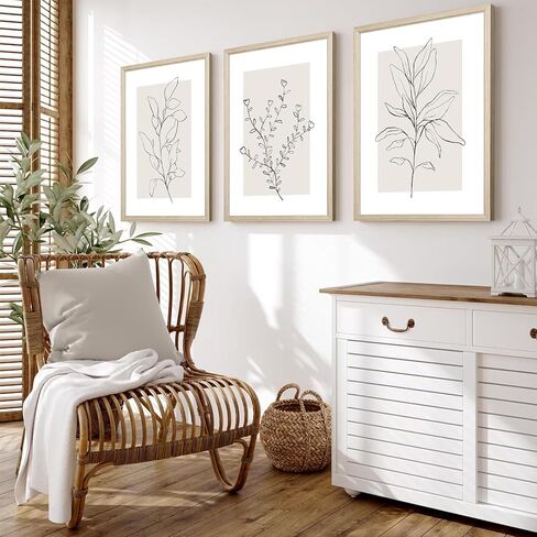 Neutral Botanical Prints Wall Art Decor Plant Minimalist Canvas Pictures Vintage Beige Wall Art Modern Farmhouse Line Poster Boho Abstract Painting Artwork for Bedroom 16x24 Inch Framed Set of 3 in Saudi Arabia