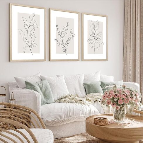 Neutral Botanical Prints Wall Art Decor Plant Minimalist Canvas Pictures Vintage Beige Wall Art Modern Farmhouse Line Poster Boho Abstract Painting Artwork for Bedroom 16x24 Inch Framed Set of 3 in Saudi Arabia