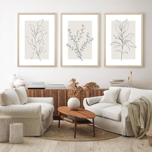 Neutral Botanical Prints Wall Art Decor Plant Minimalist Canvas Pictures Vintage Beige Wall Art Modern Farmhouse Line Poster Boho Abstract Painting Artwork for Bedroom 16x24 Inch Framed Set of 3 in Saudi Arabia