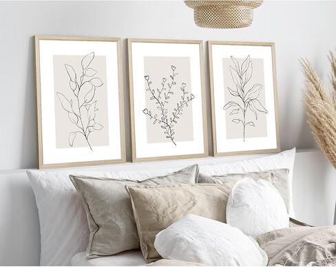 Neutral Botanical Prints Wall Art Decor Plant Minimalist Canvas Pictures Vintage Beige Wall Art Modern Farmhouse Line Poster Boho Abstract Painting Artwork for Bedroom 16x24 Inch Framed Set of 3 in Saudi Arabia