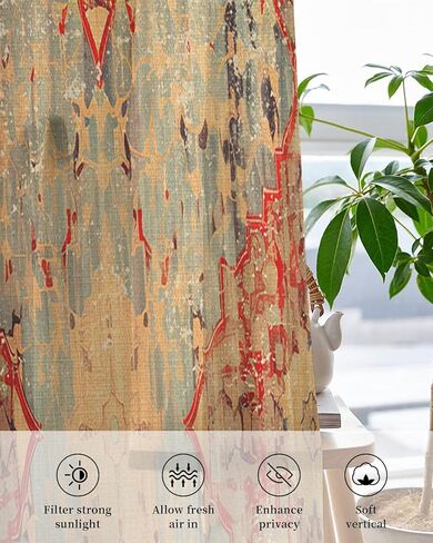 Geometric Boho Sheer Curtains 39 Inch Length 2 Panels Set, Grommet Kitchen Curtains Sheer Window Curtain for Living Room Bedroom Light & Airy Privacy Drapes Rustic Bohemian Floral Tribal Orange in Kuwait