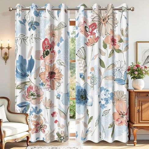 AWERT Spring Watercolor Flower Curtains 63 Inches Long 2 Panels Colorful Flowers Leaves Summer Romantic Blackout Window Treatments for Girls Women Living Room Bedroom Each Size 53x63 Inches in Saudi Arabia