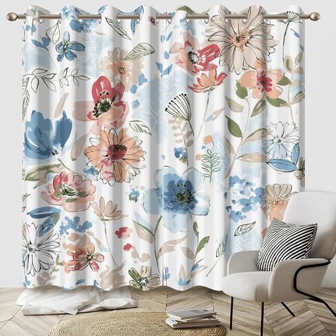 AWERT Spring Watercolor Flower Curtains 63 Inches Long 2 Panels Colorful Flowers Leaves Summer Romantic Blackout Window Treatments for Girls Women Living Room Bedroom Each Size 53x63 Inches in Saudi Arabia
