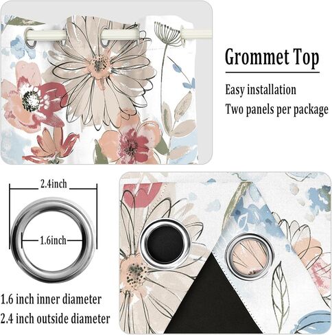 AWERT Spring Watercolor Flower Curtains 63 Inches Long 2 Panels Colorful Flowers Leaves Summer Romantic Blackout Window Treatments for Girls Women Living Room Bedroom Each Size 53x63 Inches in Saudi Arabia