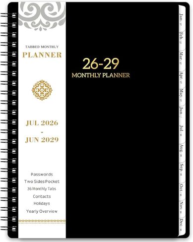 مخطط/تقويم شهري 2026-2029 - مخطط شهري لمدة 3 سنوات 2026-2029، يوليو 2026 - يونيو 2029، 6.3 × 8.4 بوصة، مخطط شهري مع غلاف حلزوني، صفحات ملاحظات، علامات تبويب لمدة 36 شهرًا، جيب داخلي، تقويم 3 سنوات in Saudi Arabia