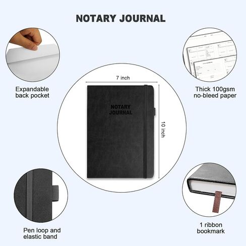 Sysflmygs Notary Journal - Official Notary Public Record Book with Numbered Pages - Notary Journal Log Book for Notarial Acts & Records – Notary Supplies - 402 Entries, Hardcover, 7"x10", Black in Saudi Arabia