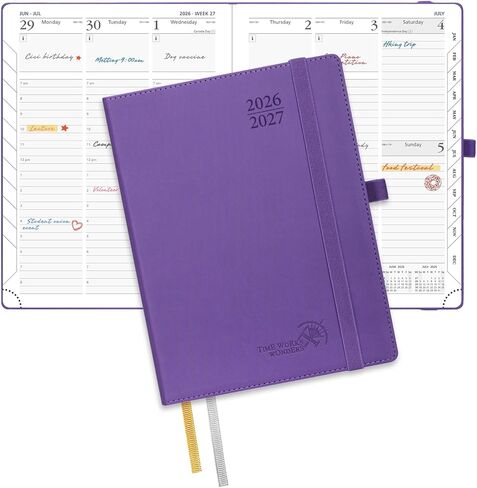 POPRUN Planner 2026-2027, 6.5" x 8.5", Academic Planner 2026-2027 Weekly and Monthly (July 26-June 27) Hourly Appointment Book with Inner Pockets, Leather Soft Cover, 100GSM - Purple in Saudi Arabia