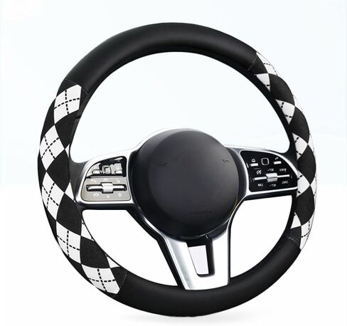 Steering Wheel Cover, Pink and White Diamond Pattern, 15 Inch, Anti-Slip Leather (Brown) in Kuwait